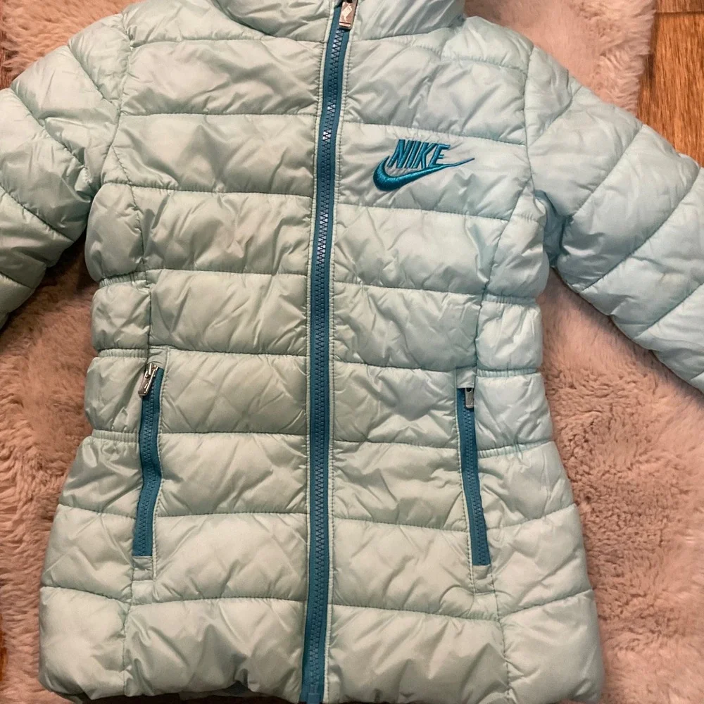 Nike Puffer Coat Size XS 4 Girls With‎ Hood Insulated Winter Teal Blue Kids